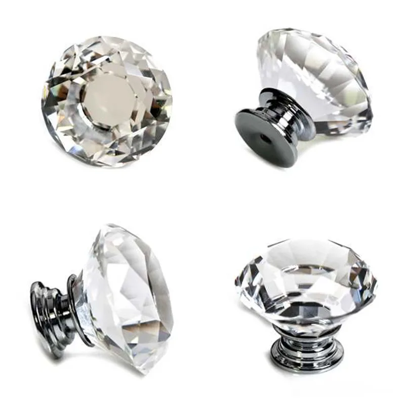 16X 40MM Clear Diamond Crystal Glass Door Knobs Drawer Cabinet Furniture Handle & Knob For Kitchen wardrobe door