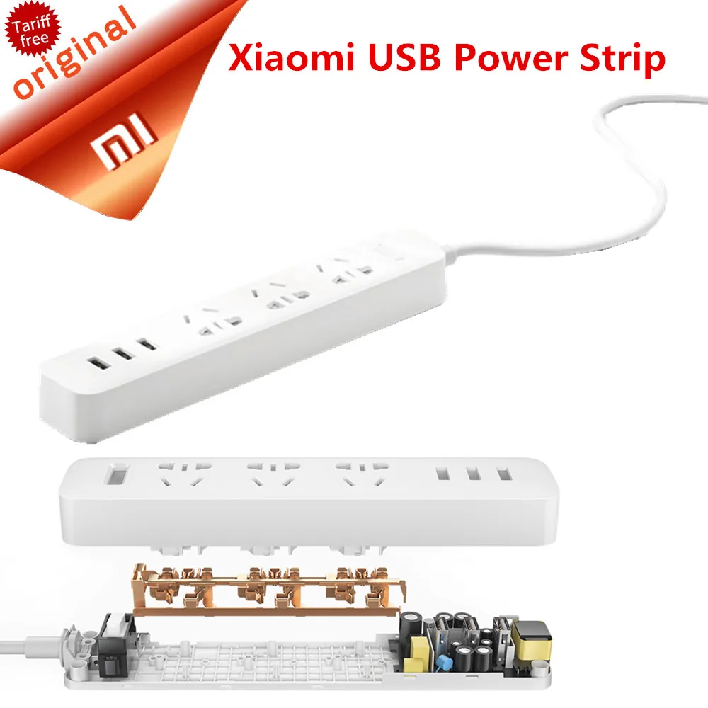 

Original Xiaomi Power Socket Strip 2A 3USB 10A Fast Charging Smart Power Strip Multi Functional 3 USB Extension Socket Plug