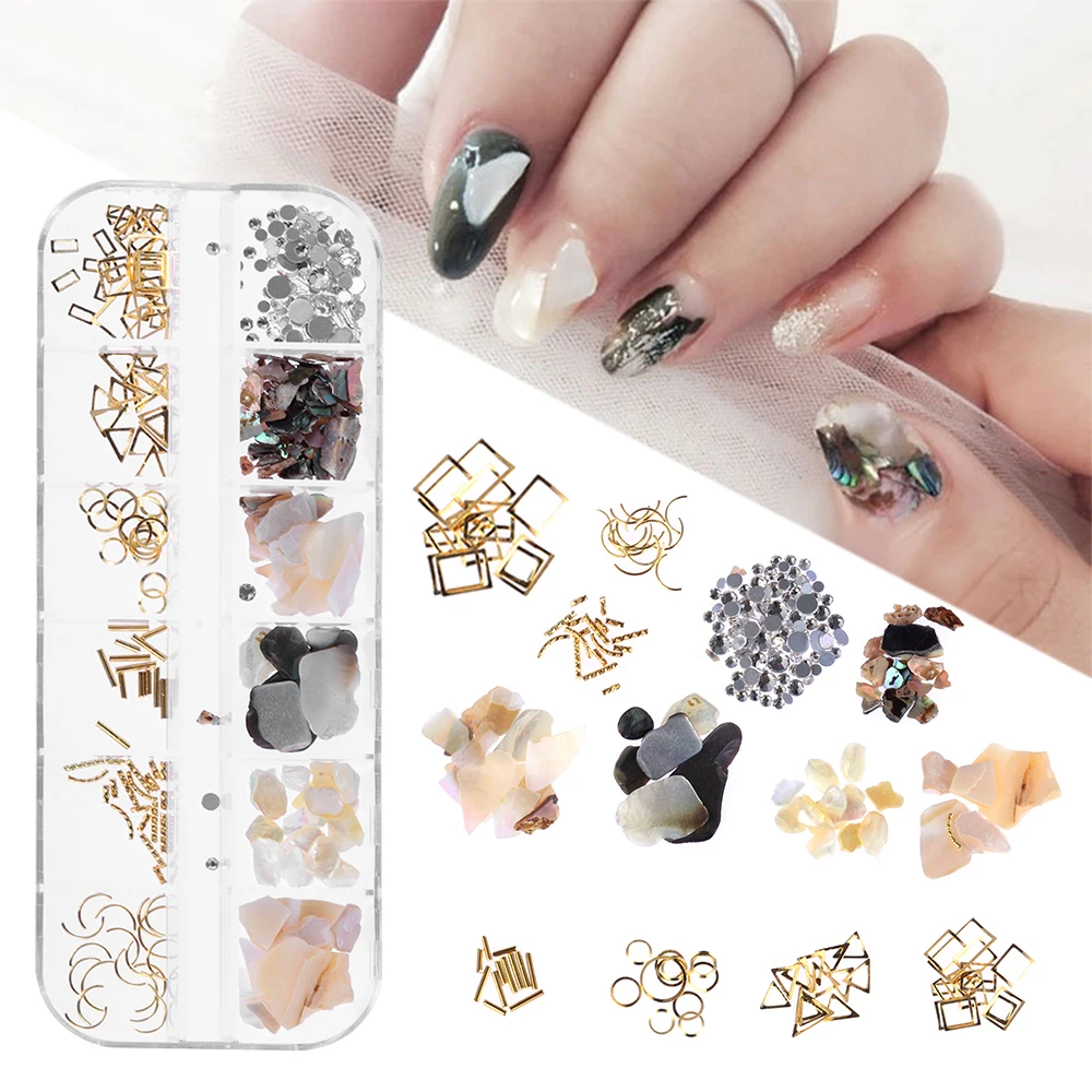 

Mixed 12 Color Sets Abalone Slices Seashell Irregular Flakes Sequins Nail Glitter Powder DIY Shell Decoration for Gel Polish