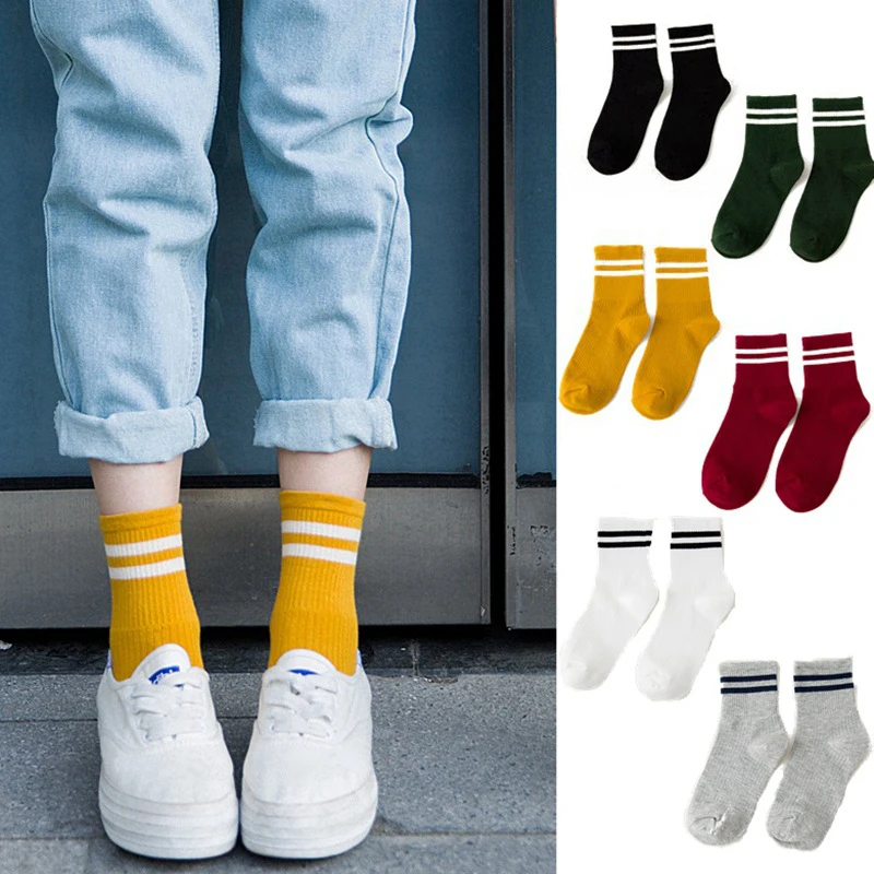 

Unisex Two Stripe Woman Socks Various Colors Female Cotton Socks School Students Women's Short Socks Sox Sokken Meias Feminino