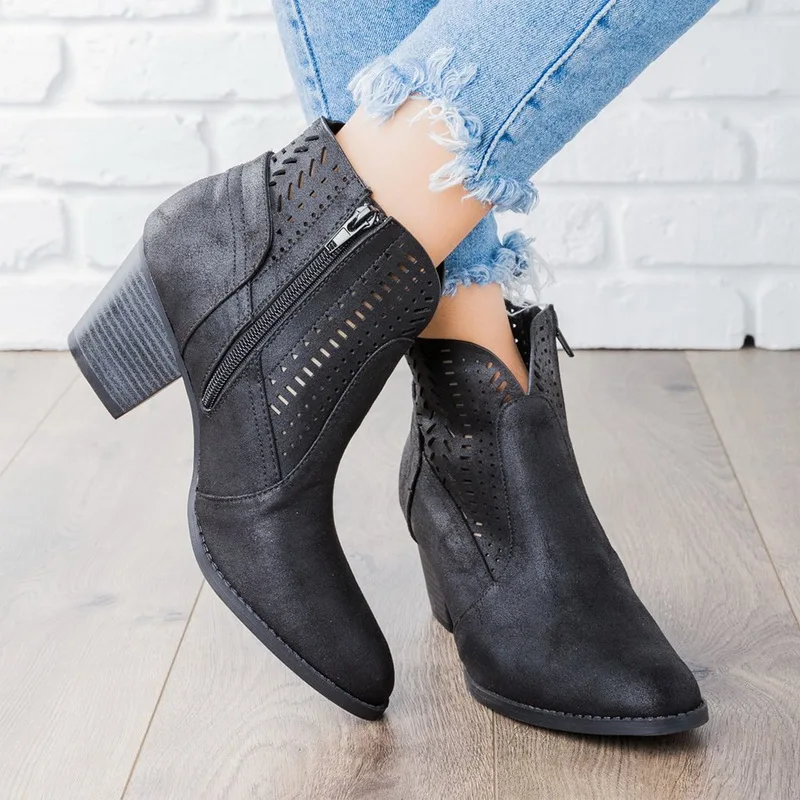 

HEFLASHOR 2019 New Fashion Spring Autumn Platform Ankle Boots Women 12cm Thick Heel Platform Boots Ladies Worker Boots Black