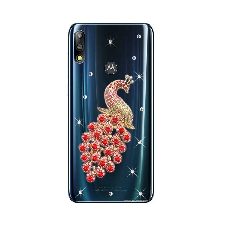 

For Motorola One Power Cases luxury peacock Rhinestone Transparent Cover bumper Phone Case For Motorola P30 Android 8.0 Armor