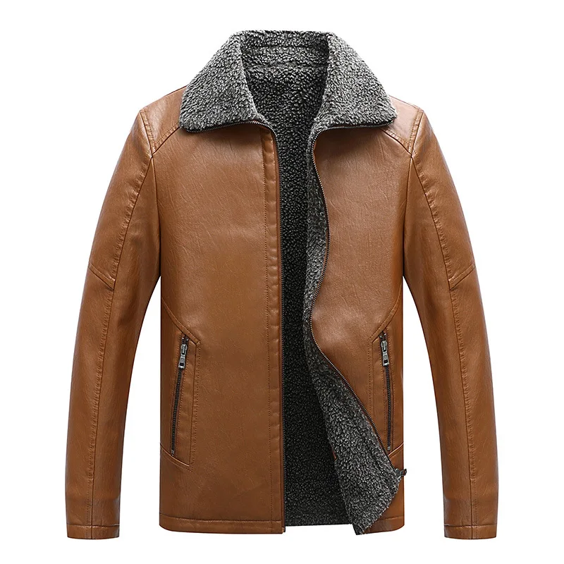 Европейские размеры деловые повседневные мужские кожаные куртки зимние теплые флисовые пальто толстая верхняя одежда куртка на молнии большое количество