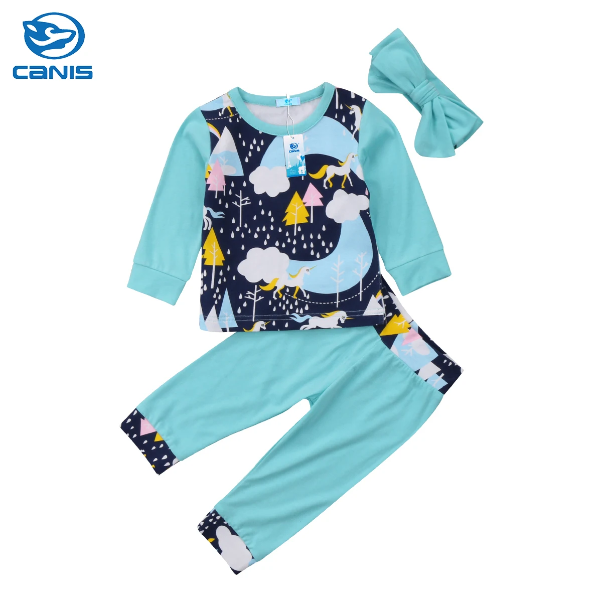 

Baby Girls Fashion Blue Long Sleeve Unicorn T-shirt Tops+Pants Casual Toddler Outfits Clothes 0-24M