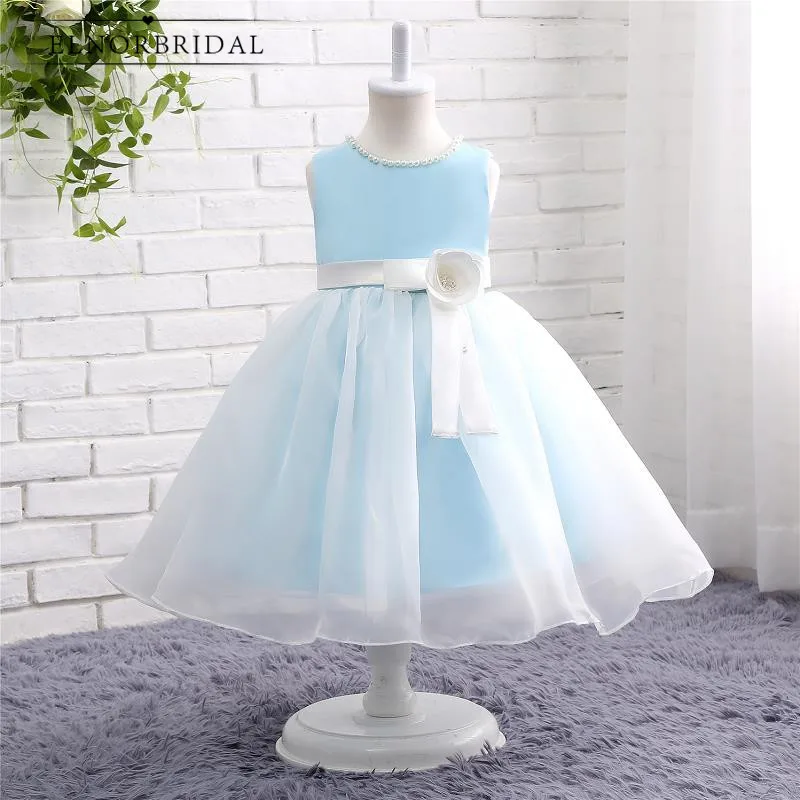 Небесно голубое платье с цветочным узором для девочек Vestido Daminha Жемчуг Тюль Святое Причастие Пол Длина нарядные свадебные платья - Цвет: Picture Color