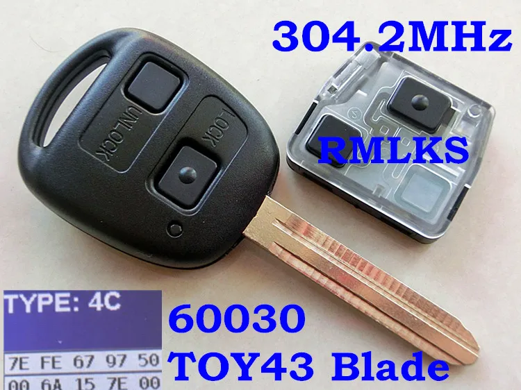 RMLKS дистанционный ключ для Toyota Camry Prado Corolla 50171 60081 433 МГц 4D67 4C Чип 304,2 МГц 4C Чип TOY43 лезвие - Количество кнопок: 60030 304.2MHz 4C