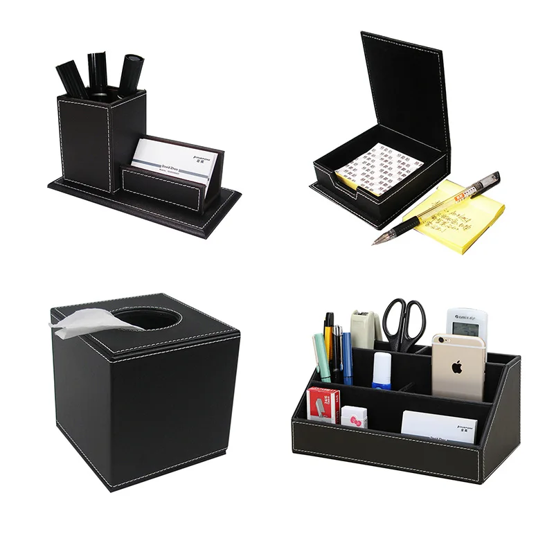 Офисные аксессуары, настольный органайзер, набор канцелярских принадлежностей, органайзер, искусственная кожа, подставка для ручек и карандашей, коробка для заметок, коробка для салфеток, коробки для хранения, T42 - Цвет: T42 black