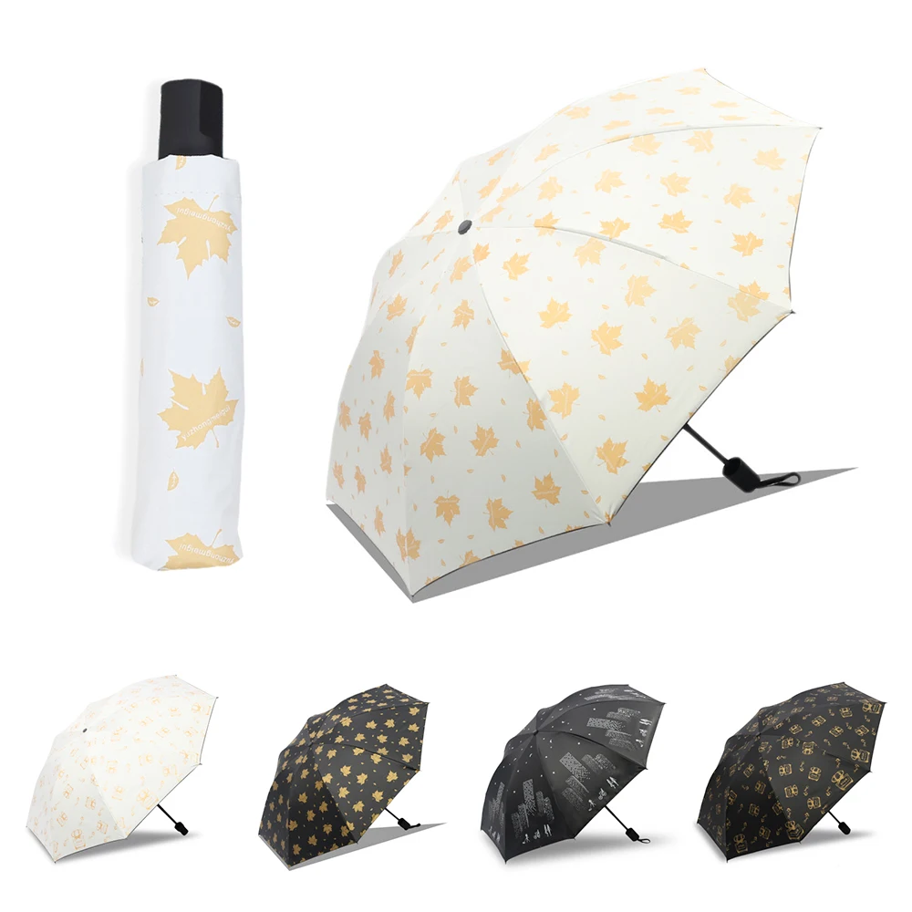 

SJ 3 Folding Maple Leaf Umbrella Rain Women Wind Light Windproof Female for Rain and Sun Anti-UV Waterproof