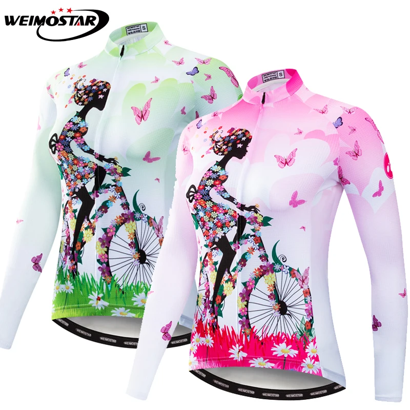 

2019 Cycling Jersey Long Sleeve Mtb Women Bicycle Clothing Maillot Ciclismo Road Riding Shirt Bike Cycling Clothing Pink Green