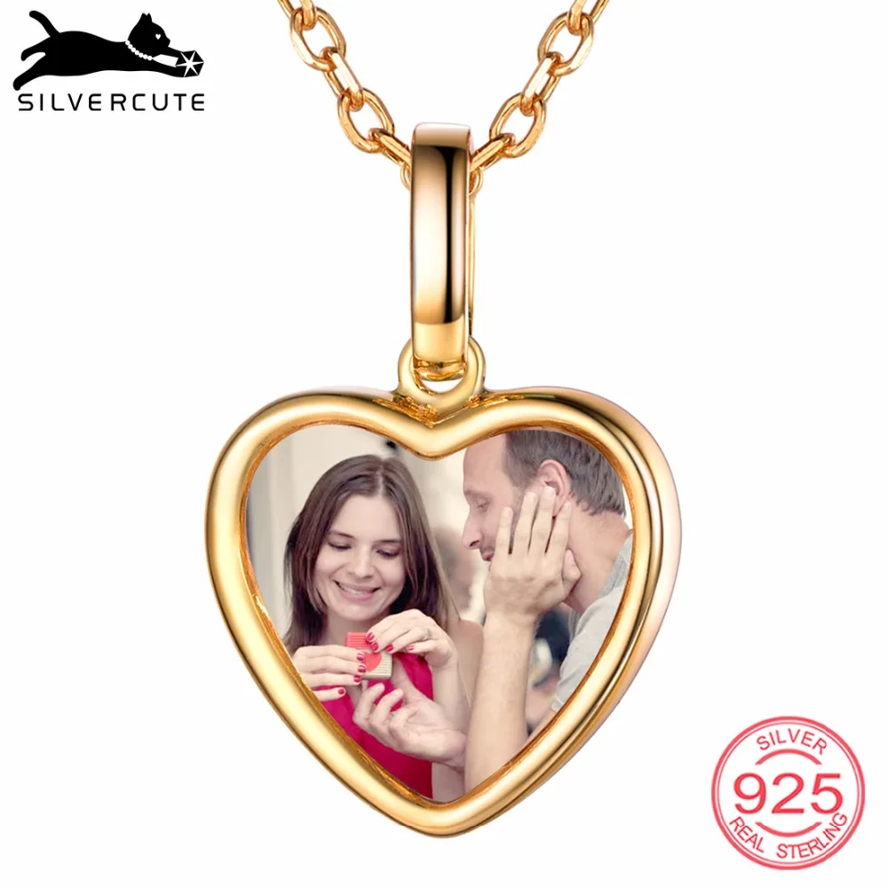 SILVERCUTE Шарм CZ Сердце ожерелье фото кулон с гравировкой стерлингового серебра 925