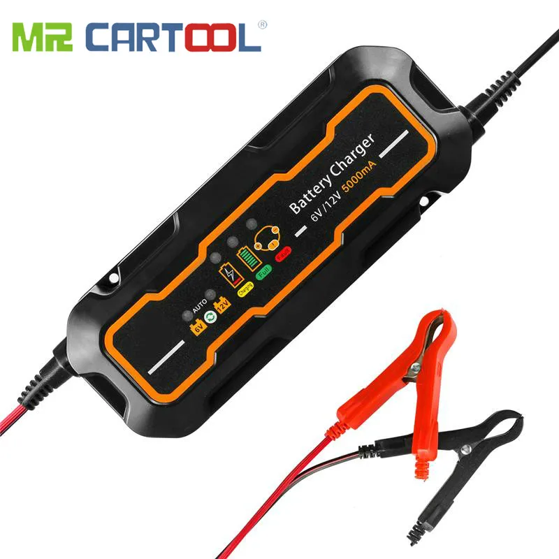 MR CARTOOL Smart Car Battery Charger 12V/6V 5A Portable Battery Quick