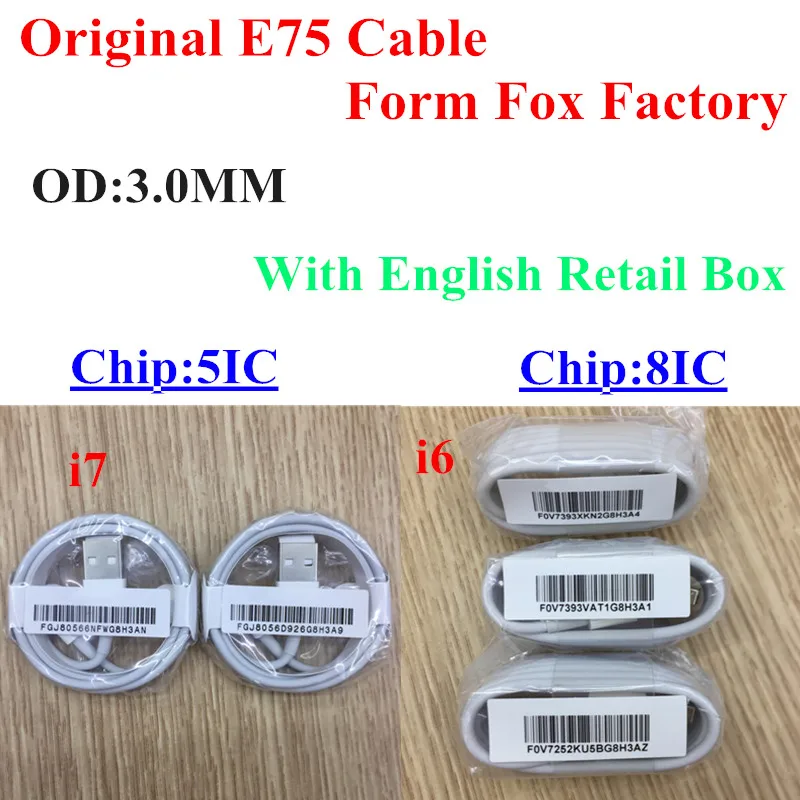 

10pcs/lot Genuine Original 1m/3ft 5ic E75 Chip Sync Data USB charger Cable for Foxconn XS X i7 8 6 plus 5s With green label