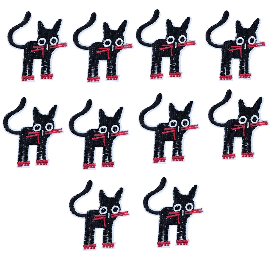 10pcs black cat embroidered patches for clothing iron on clothes badges iron-on jeans | Дом и сад