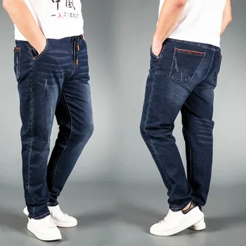 

New Arrival Drawstring Style Casual Loose Cotton Young Men's Long Pants Super Large Fashion Autumn Elastic Jeans Size L-5XL 6XL