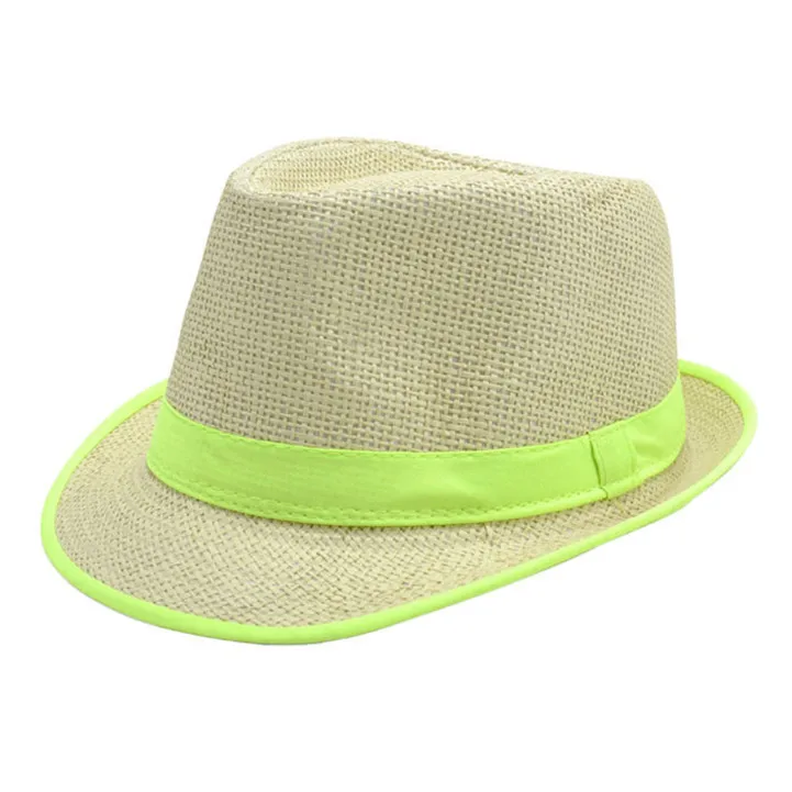 Летний стиль унисекс Для женщин Для мужчин Повседневное Мода пляжные Защита от солнца соломы Панама Джаз Шляпа Ковбойская Федора Гангстер Кепки яркий многоцветный цвет - Цвет: Light green