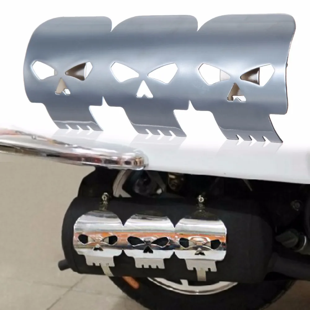 

Skull Chrome Motorcycle Exhaust Muffler Pipe Heat Shield Cover Heel Guard Exhaust Pipe Cover Ghost Decal Sliver
