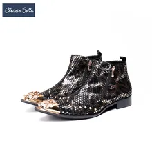 Christia Bella/роскошные мужские ботинки из натуральной кожи с золотым металлическим украшением; мужские ботильоны с заклепками; свадебные туфли под банкетное платье; большие размеры