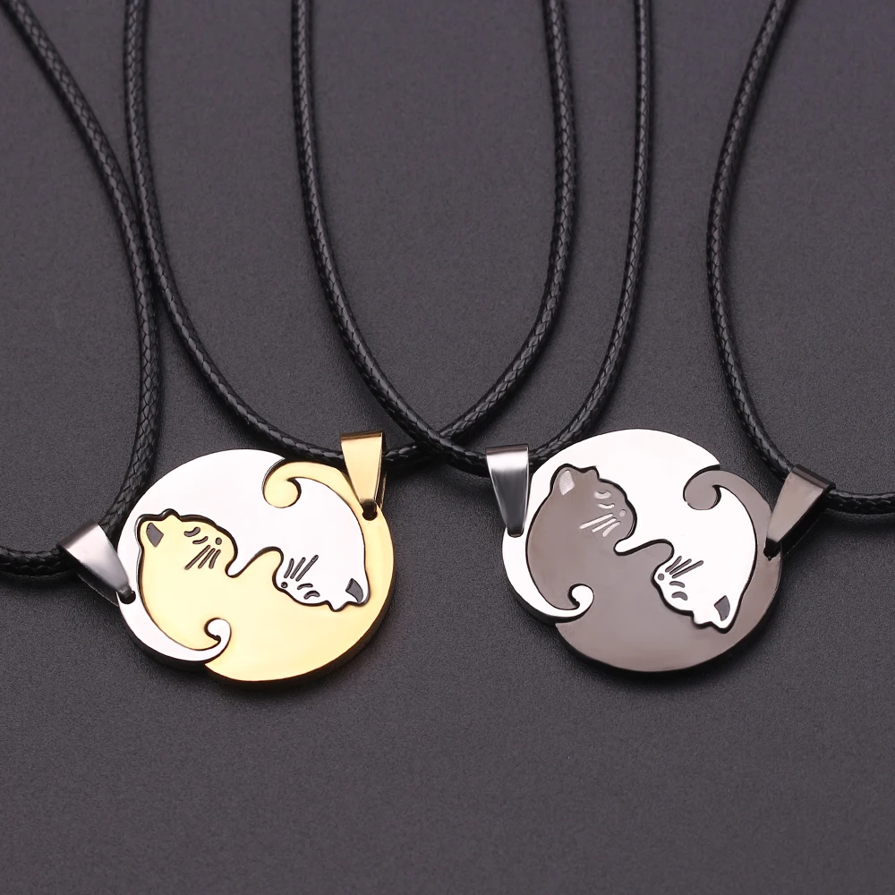 

Couples Jewelry Necklaces Stainless Steel Animal Cat Couple Pet Matching Cute Cat Pendants Necklaces Women Men Lovers Jewelry