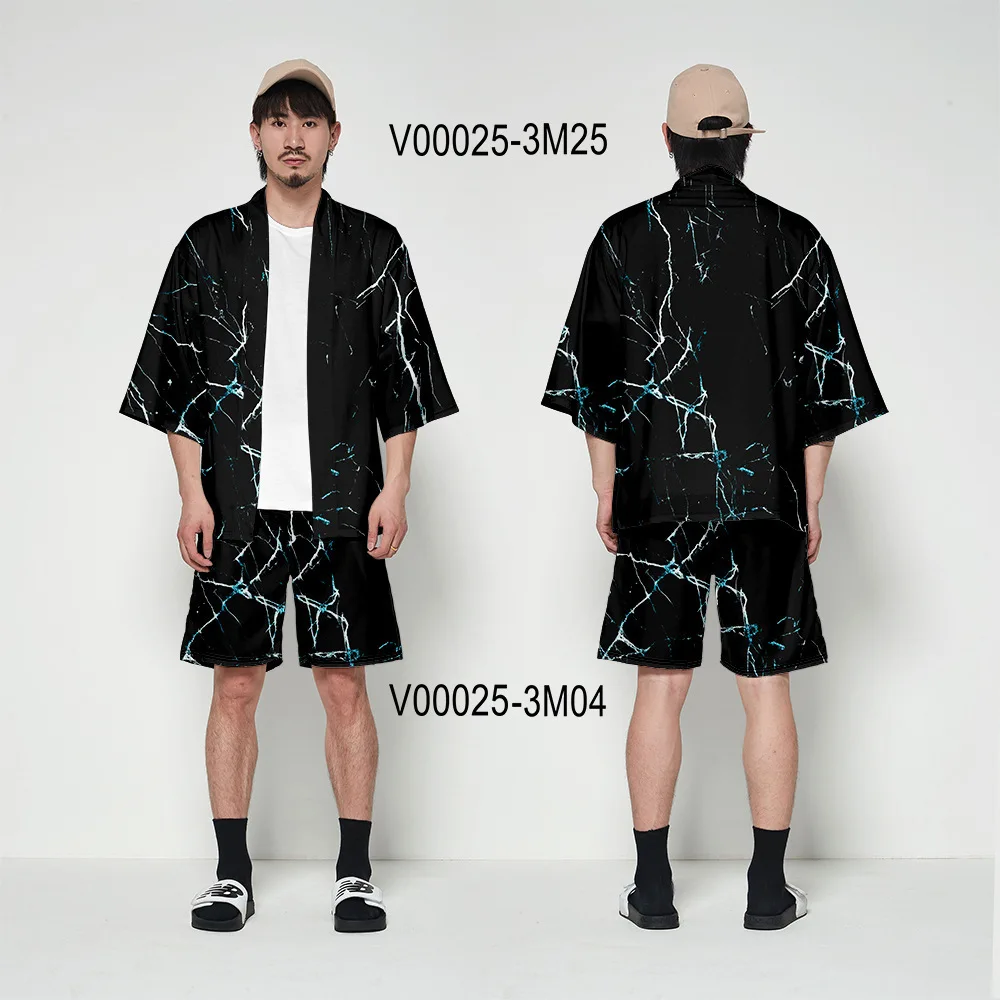 Kimono Cardigan Men Japanese Obi Male Yukata Men's Haori Short Outwear Japanese Samurai Clothing Traditional Japanese Clothing - Цвет: set 01