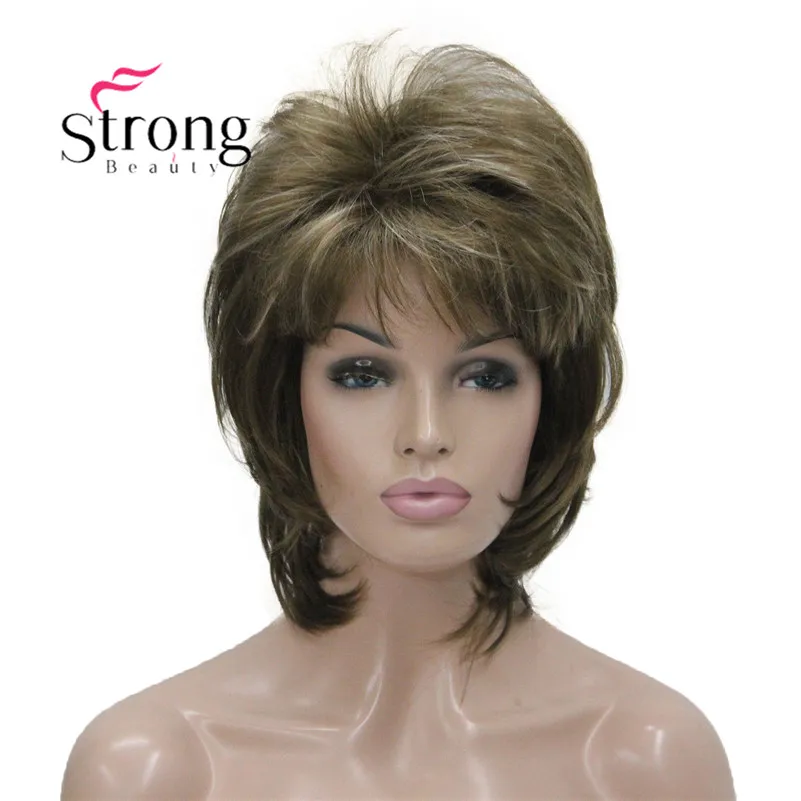 L-1943A #12TT26 New Bady Wavy Light Brown Mix Blonde Neck Length Synthetic Hair Women's Full Wig (2)