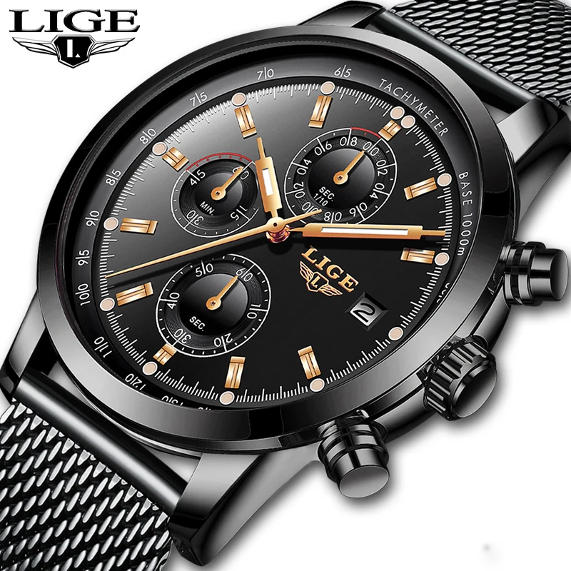 

Men Watches LIGE Top Brand Luxury Mesh Steel Business Quartz Watch Mens Casual Waterproof Military WristWatch Relogio Masculino