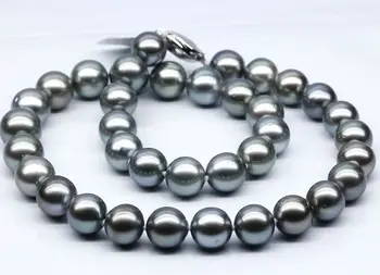 

women good Superb 11-12mm Natural Tahitian genuine black peacock round pearl necklace