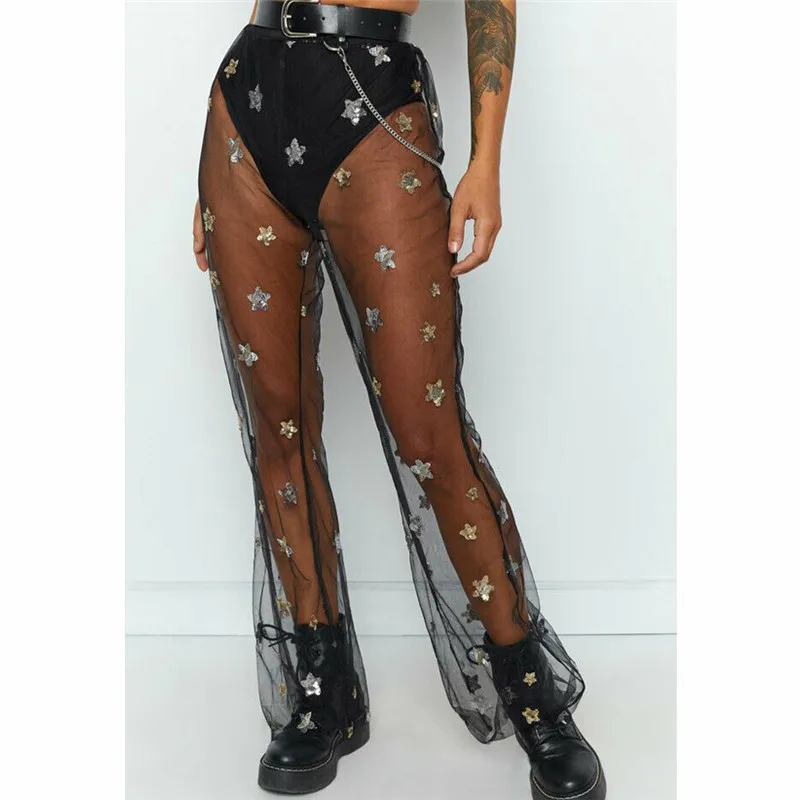 

Summer Sequins bling bikini bottoms Fancy sexy women ladies High waist Sheer mesh bathing beachwear Sunscreen pants Cover up New