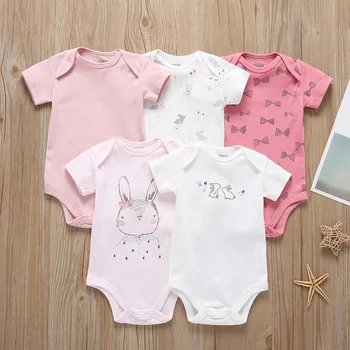 

5pc Infant Newborn Baby Girl Boy Rabbit Bunny Bow Print Romper Bodysuit Sunsuit