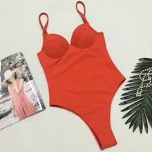 Цельный купальник ребристый купальник женский пуш-ап Монокини Пляжная одежда однотонный комбинезон бразильские стринги Купальный костюм женский