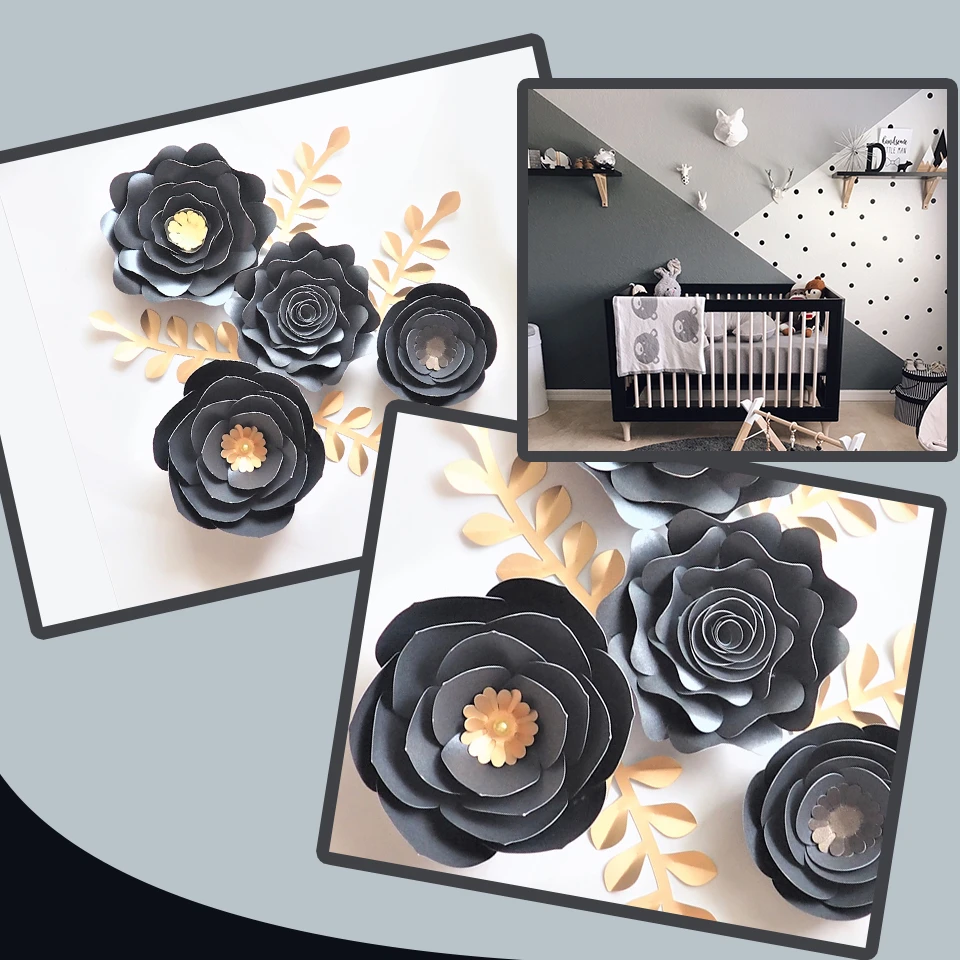 Zwart Goud Rose Diy Papier Bladeren Set Voor Nursery Muur Deco Jongens Woonkamer Decoratie Baby Shower Video tutorials|Artificial & Dried Flowers| - AliExpress