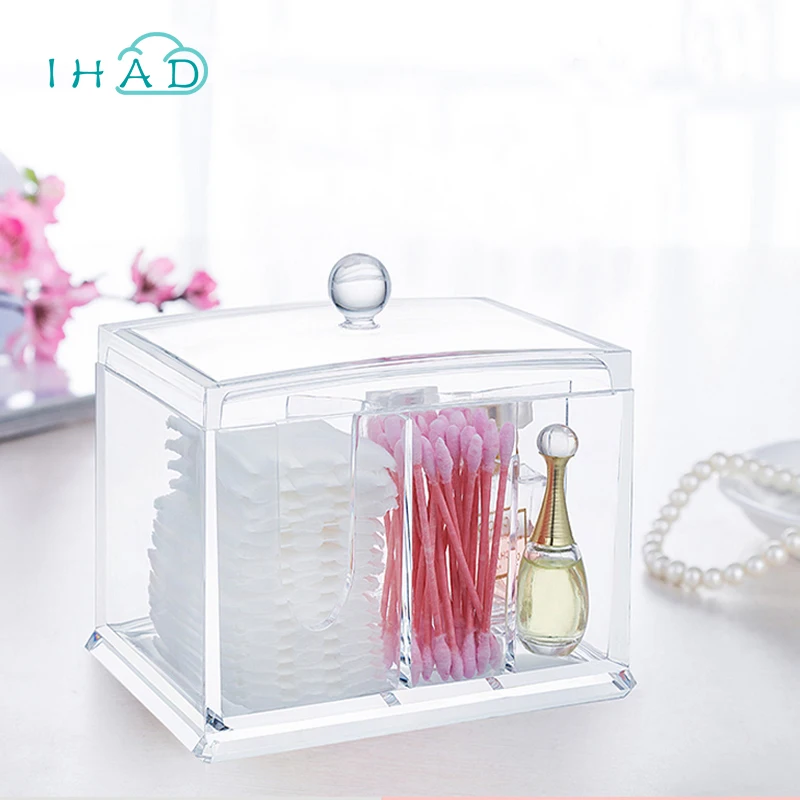 Clear Acrylic Cotton Swab Box Cosmetic Storage Case Cotton Pad Makeup