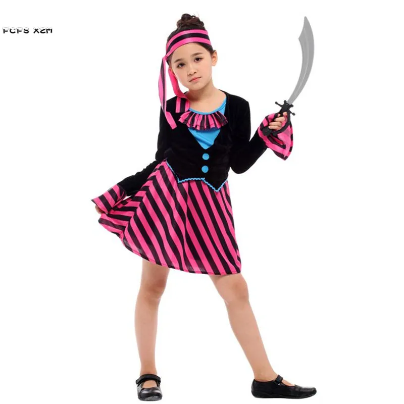 M XL Girl Halloween Pirate Costume Kids Children Robber corsair Warrior
