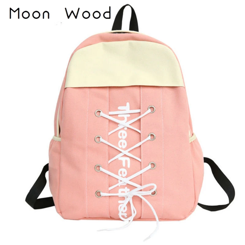 

Moon Wood Personality Rope Letters Women Canvas Backpack 2019 Autumn New Backpacks For School Teenage Girls Notebook Backpack