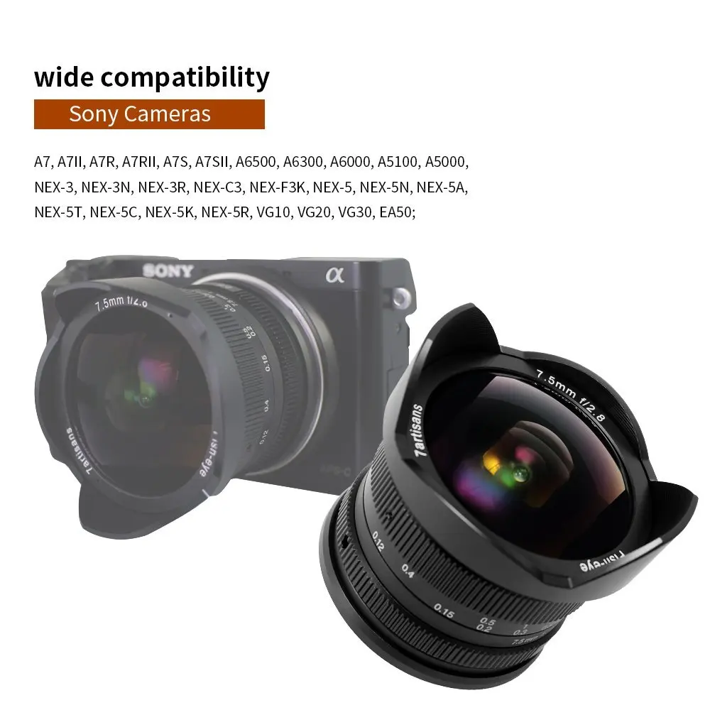 Объектив рыбий глаз 7artisans 7 5 мм F/2 8 угол обзора 180 градусов для Sony E Mount A6500 A7 II/ Micro 4/3