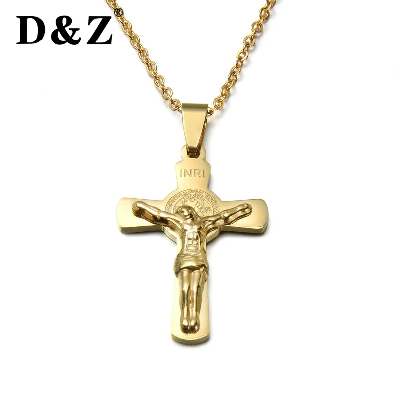 D& Z ожерелье с крестом, распятие INRI Jesus, подвеска золотого цвета из нержавеющей стали, Мужская цепочка, христианские ювелирные изделия, рождественские подарки