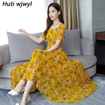 

Summer Floral Chiffon Boho Midi Sundress 2020 Vintage 3XL Plus Size Print Beach Maxi Dress Women Bodycon Elegant Party Vestidos
