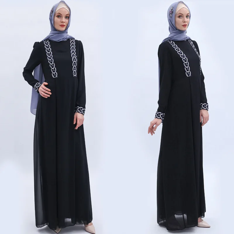 Мусульманская вышивка abaya кимоно полное платье шифоновый кардиган Кафтан одеяние мусульмане Jubah Ближний Восток Eid Рамадан Исламская одежда