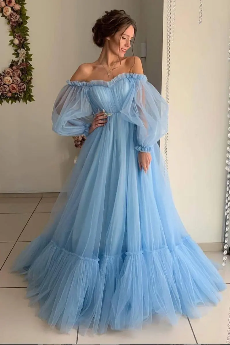 Robe De Soiree элегантное вечернее платье, длинное Тюлевое платье с открытыми плечами Abiye Gece Elbisesi Abendkleider, торжественное платье