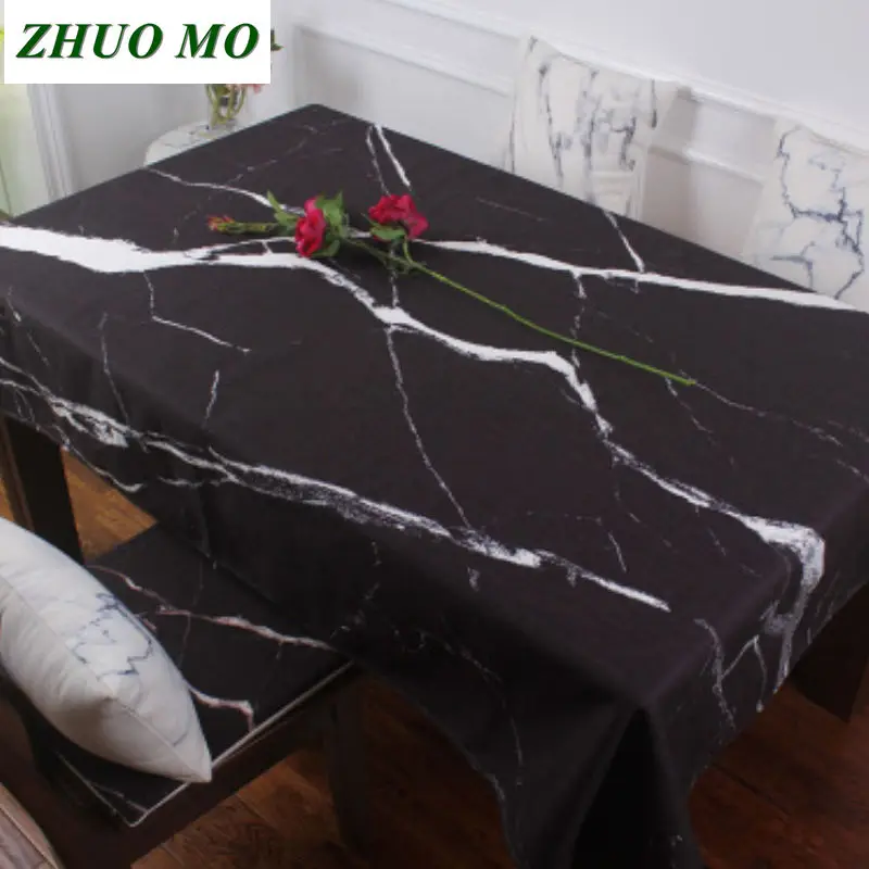 

Luxury waterproof anti-hot oil table cloth Marble pattern tablecloth pattern checked linen cotton Rectangular Round table cloth