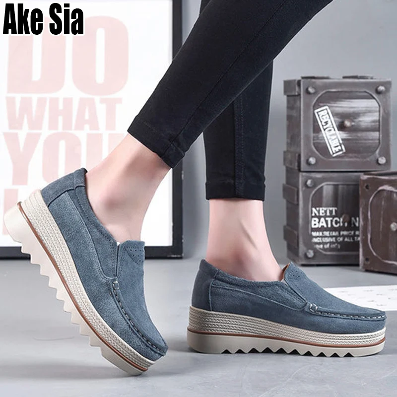 

Ake Sia Fashion Women Female Mujer Real Leather Round Toe Casual Lace Up Zapatillas Thick Soled Platform Chaussures Shoes A315