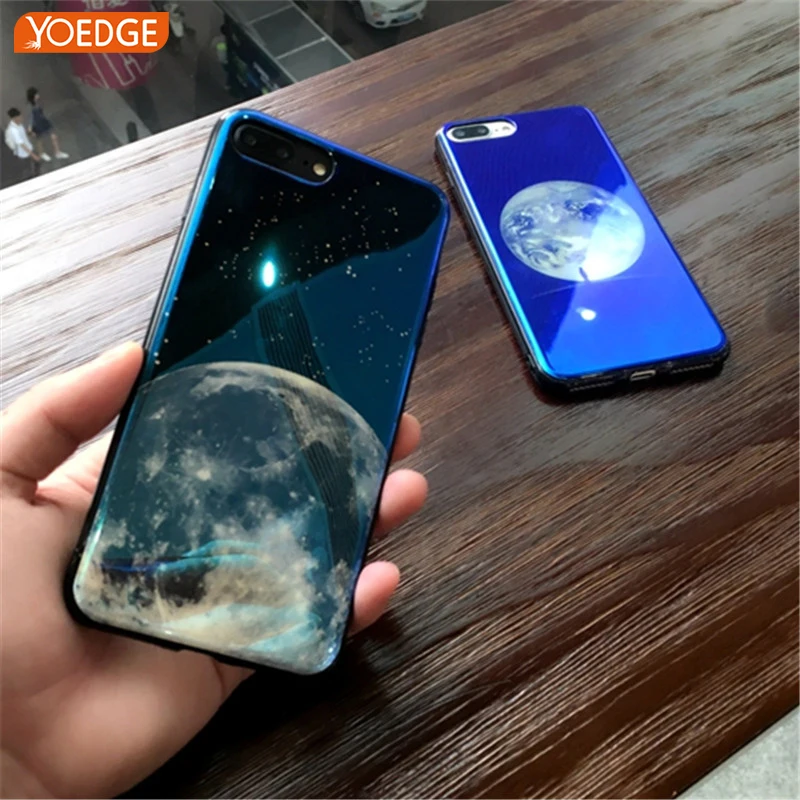 

Ultrathin Silicone Originality Durable Electroplate Blue Light Soft Phone Cover Moon Planet Space Case for iPhone 6 6S 7 8 Plus