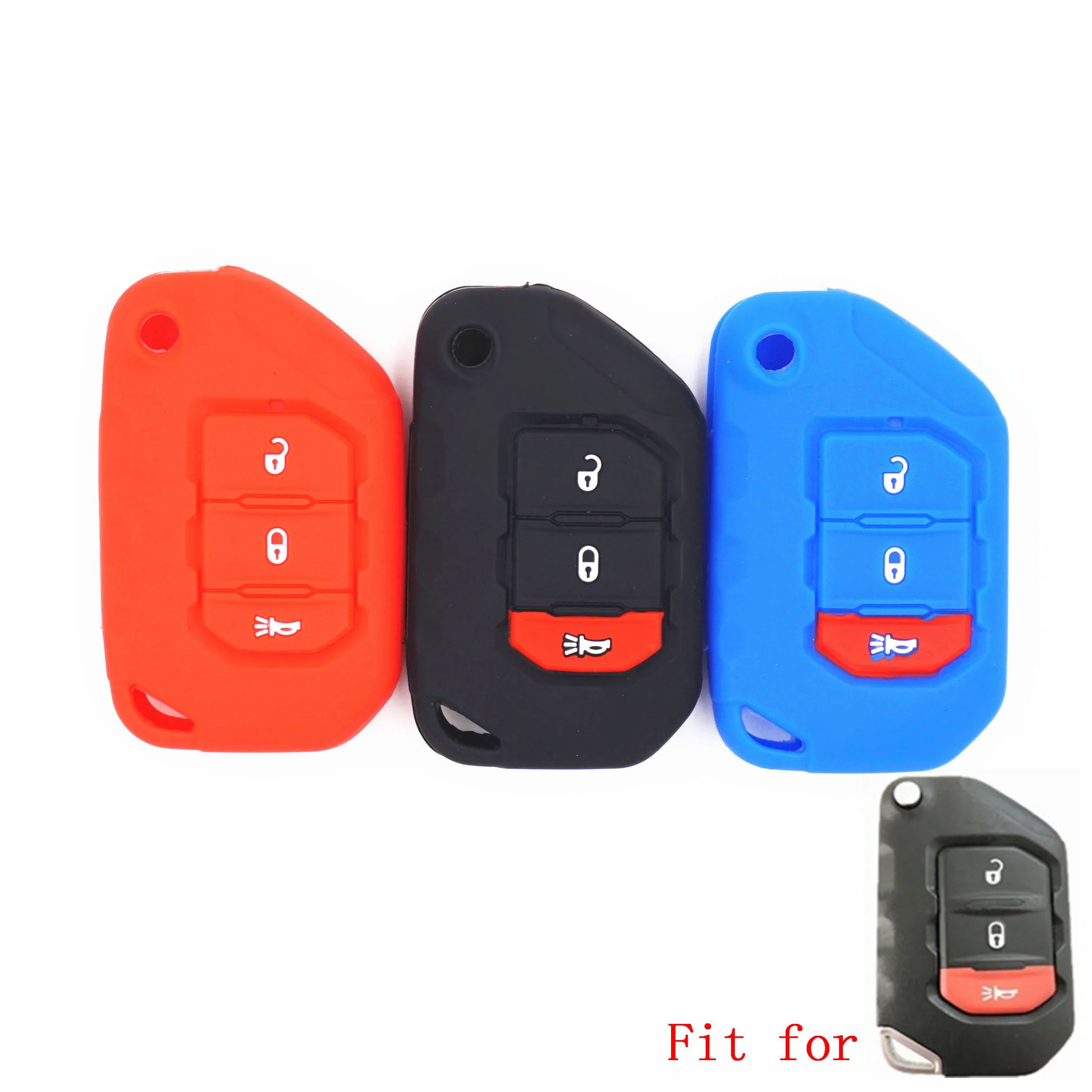 

WFMJ Silicone 3 Buttons Remote Smart Key Protect Holder Chain Cover Fob for 2018 2019 2020 Wrangler JL Gladiator JT JLU