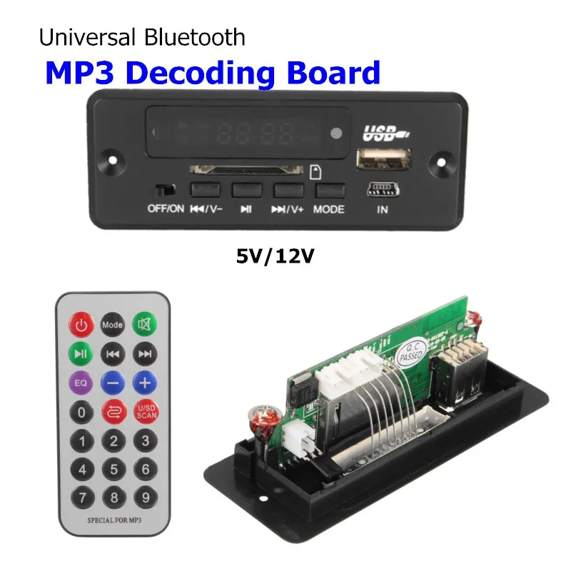 

LEORY Mini MP3 Decoder Board 5V 12V bluetooth USB UDisk TFCard Jack With Remote Control Wire Speaker Audio Board Amplifier Car