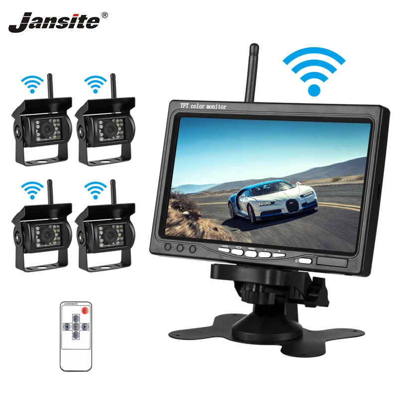 

Jansite 7" TFT LCD Wireless Car Rearview Monitor Display Reverse Assistance Camera Paking System with Four Rear cameras for Bus