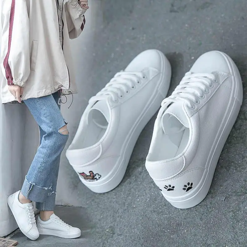 Женская модная дышащая Вулканизированная обувь повседневная tenis feminino Zapatos De Mujer похудение дешевые белые кроссовки парусиновая обувь кошка - Цвет: Black