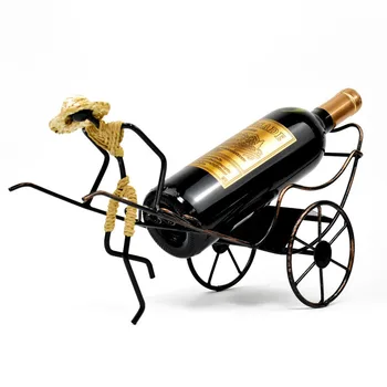 

Chinese Style Bar Accessories Creative Human Rickshaw Holders Wine Rack Retro Wrought Iron Wine Bottle Holder Home Decoration