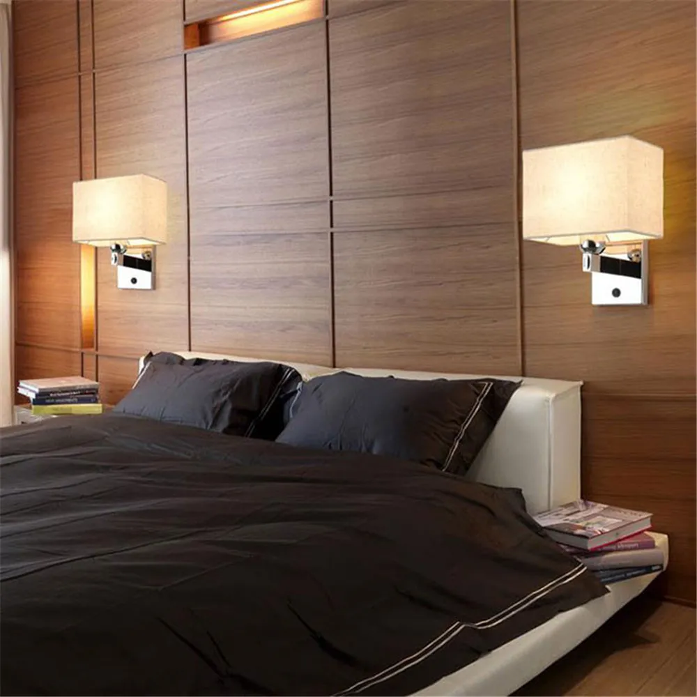 Bedroom Bedside Led Reading Wall Lamp Modern Hotel Room Project Bedroom Bedside Led Reading Wall Lamp Modern Hotel Room Project Light With Switch New Chinese Style Beige Fabric Lampshade In Indoor Lamps