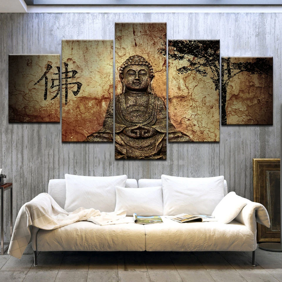 

5Panel/piece HD Printed Lienzo de buda cuadros budas wall posters Print On Canvas Art Painting For home living room decoration