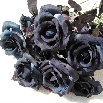 

5pcs Artificial Silk Black Rose Bouquet Real Feel Artificial Flower Halloween Black Single Branch Home Wedding Party Decoration