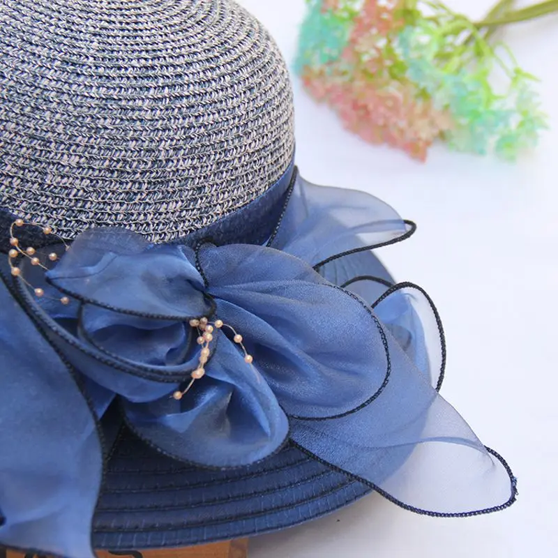 Женская шляпка-Вуалетка контрастного цвета с большим цветком и широкими полями, солнцезащитная, для чая, вечерние, винтажные, свадебные, солнцезащитный козырек